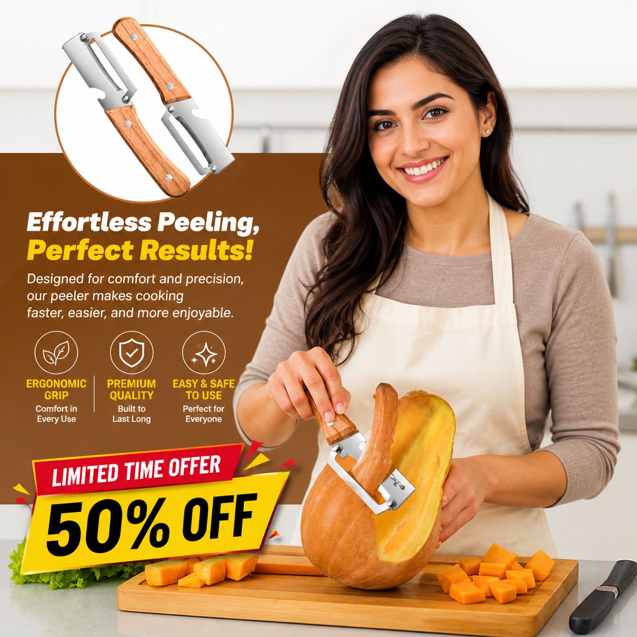 Wood Handle Stainless Steel Peeler knife- 50% OFF!